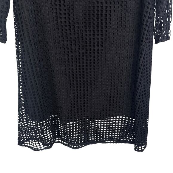 Megan Huntz Atlanta Black Windowpane 3/4 Sleeve Midi Dress Medium M Sheer USA - Picture 3 of 14